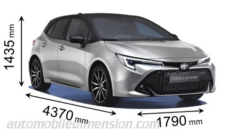 Toyota Corolla 2023 afmetingen met lengte, breedte en hoogte