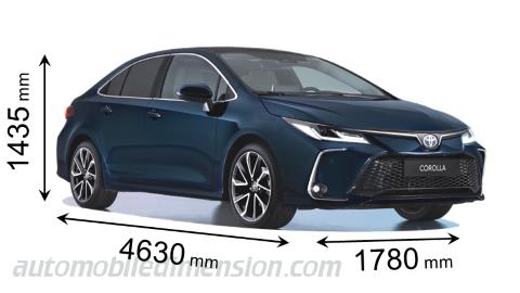 Toyota Corolla Sedan 2023 mått med längd, bredd och höjd