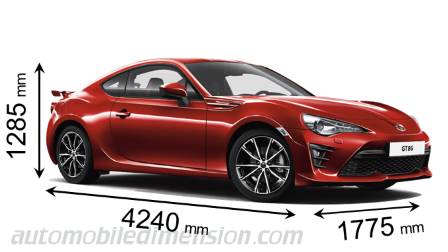 Dimensioni Toyota GT86 2016 con lunghezza, larghezza e altezza