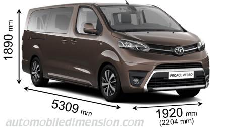 Dimension Toyota Proace Verso Long 2016 avec longueur, largeur et hauteur