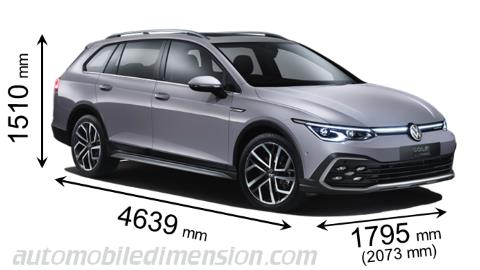 Dimensioni Volkswagen Golf Alltrack 2021 con lunghezza, larghezza e altezza