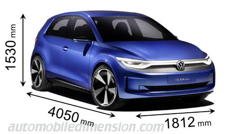 Volkswagen ID.2all 2025 afmetingen met lengte, breedte en hoogte