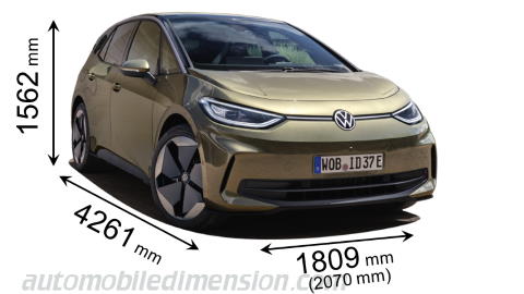 Volkswagen ID.3 2024 Abmessungen mit Länge, Breite und Höhe