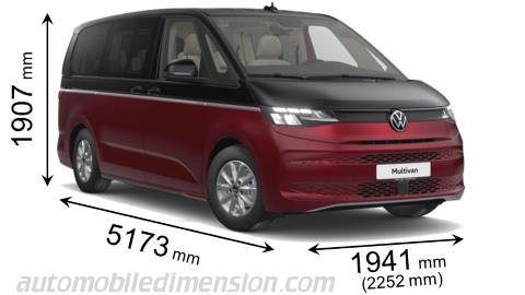 Dimensioni Volkswagen Multivan lg 2022 con lunghezza, larghezza e altezza