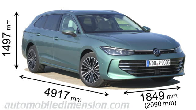 Dimension Volkswagen Passat 2024 avec longueur, largeur et hauteur