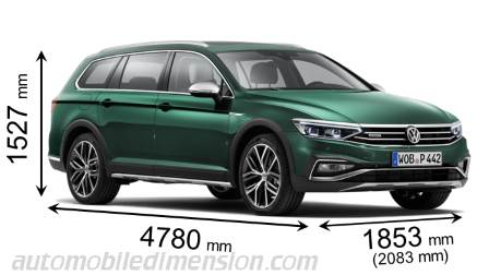 Volkswagen Passat Alltrack 2019 Abmessungen mit Länge, Breite und Höhe