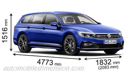 Dimension Volkswagen Passat Variant 2019 avec longueur, largeur et hauteur