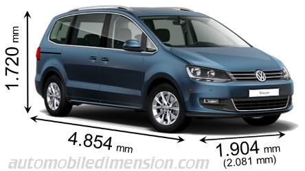 Volkswagen Sharan 2015 dimensions with length, width and height