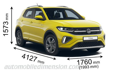 Volkswagen T-Cross 2024 Abmessungen mit Länge, Breite und Höhe