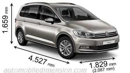 Volkswagen Touran 2016 afmetingen met lengte, breedte en hoogte