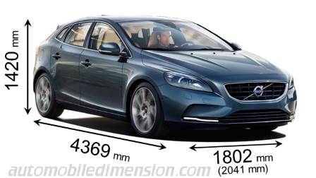 Volvo V40 2016 dimensions with length, width and height