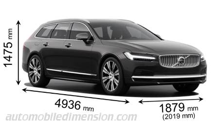 Dimension Volvo V90 2020 avec longueur, largeur et hauteur